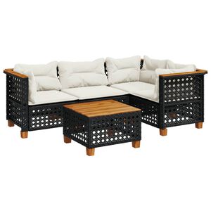 vidaXL 5 Piece Garden Sofa Set with Cushions Black Poly Rattan