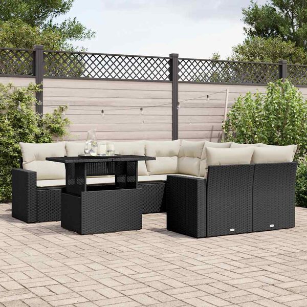 vidaXL 9 Piece Garden Sofa Set with Cushions Black Poly Rattan