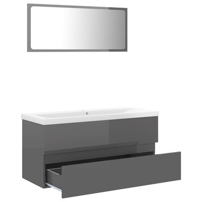 vidaXL Bathroom Furniture Set High Gloss Grey Engineered Wood