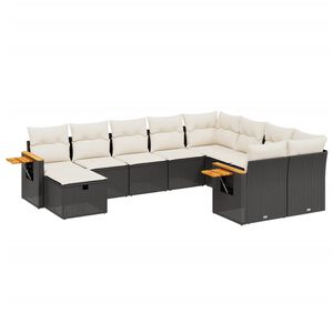 vidaXL 10 Piece Garden Sofa Set with Cushions Black Poly Rattan