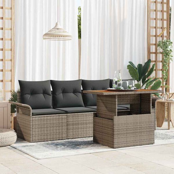 vidaXL Garden Sofa Set with Storage 5 pcs Grey Poly rattan