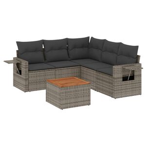 vidaXL 6 Piece Garden Sofa Set with Cushions Grey Poly Rattan