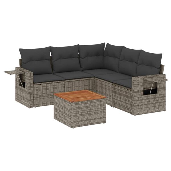 vidaXL 6 Piece Garden Sofa Set with Cushions Grey Poly Rattan