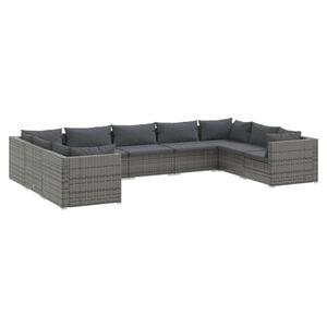vidaXL 9 Piece Garden Lounge Set with Cushions Poly Rattan Grey
