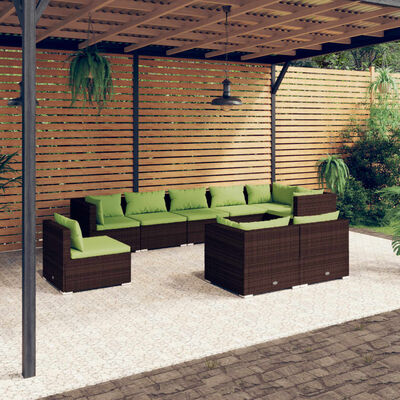 vidaXL 9 Piece Garden Lounge Set with Cushions Poly Rattan Brown