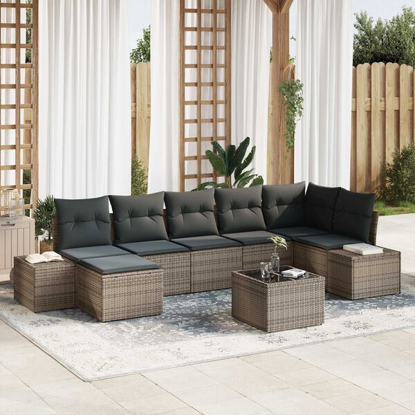 vidaXL Garden Sofa Set with Cushion 7 pcs Grey Poly Rattan