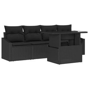 vidaXL Garden Sofa Set with Cushion 5 pcs Black Poly Rattan