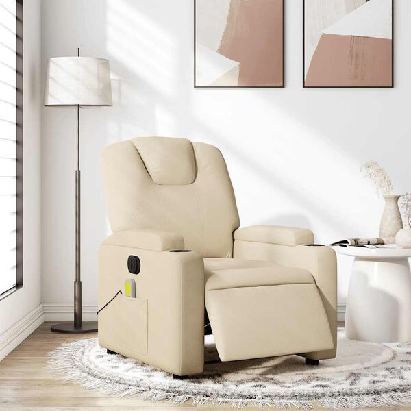 vidaXL Electric Massage Recliner Chair Cream Fabric