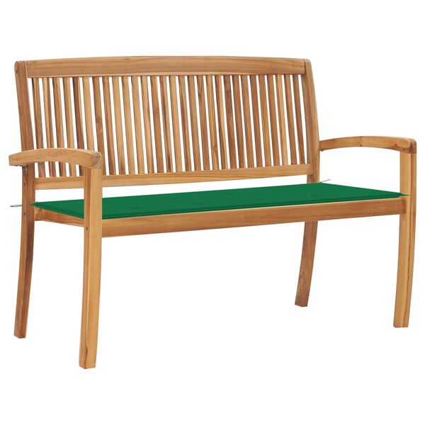 vidaXL Stacking Garden Bench with Cushion 128.5 cm Solid Teak Wood