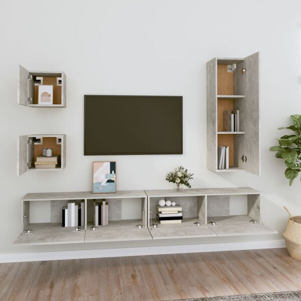 vidaXL 5 Piece TV Cabinet Set Concrete Grey Engineered Wood