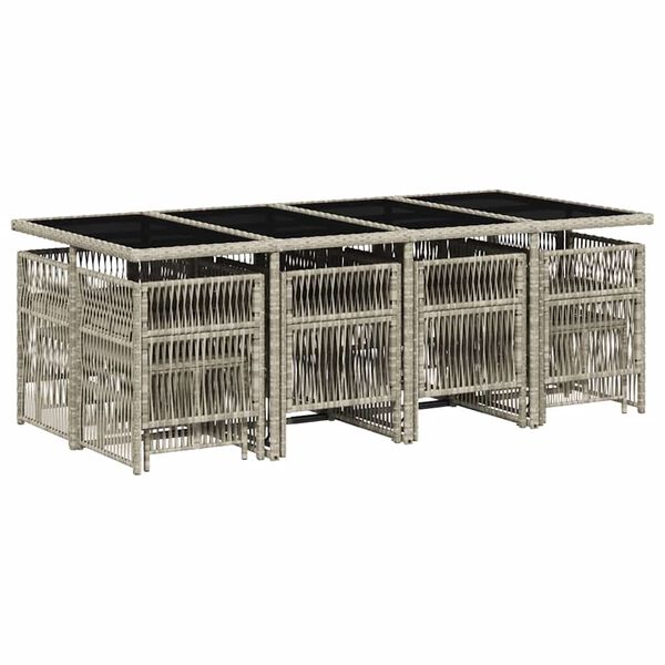 vidaXL 13 Piece Garden Dining Set with Cushions Light Grey Poly Rattan