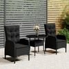 vidaXL 3 Piece Garden Bistro Set Poly Rattan Black