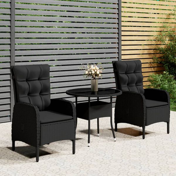 vidaXL 3 Piece Garden Bistro Set Poly Rattan Black