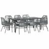 vidaXL 9 Piece Garden Dining Set with Cushions Grey Poly Rattan Glass