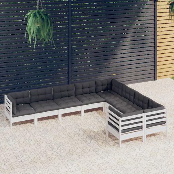 vidaXL 9 Piece Garden Lounge Set with Cushions White Pinewood