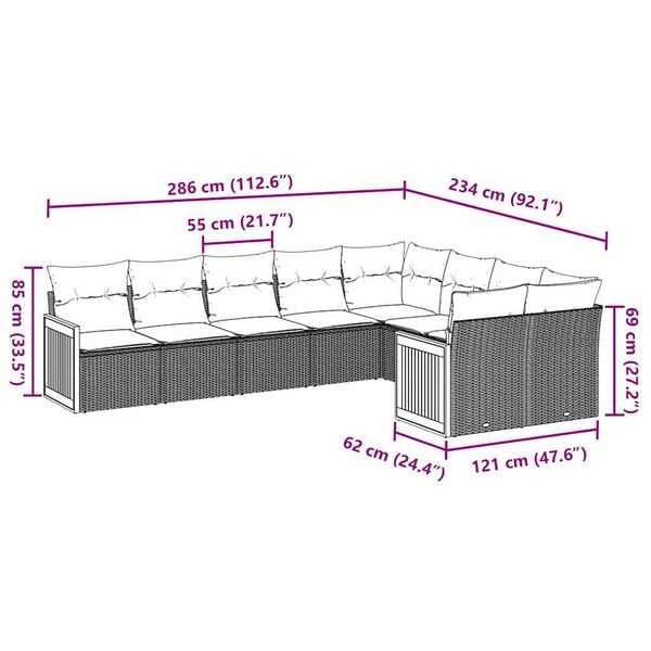 vidaXL 9 Piece Garden Sofa Set with Cushions Black Poly Rattan