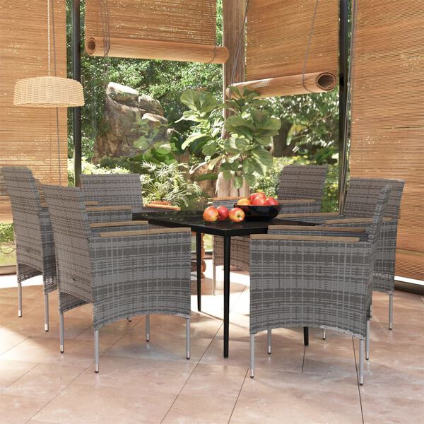 vidaXL 7 Piece Outdoor Dining Set with Cushions Grey and Black