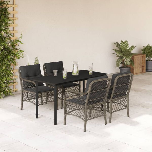 vidaXL 5 Piece Garden Dining Set with Cushions Grey Poly Rattan