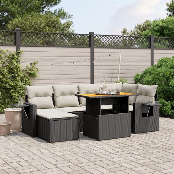 vidaXL 7 Piece Garden Sofa Set with Cushions Black Poly Rattan