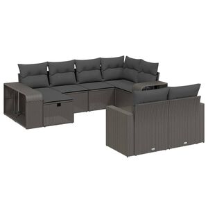 vidaXL 10 Piece Garden Sofa Set with Cushions Black Poly Rattan