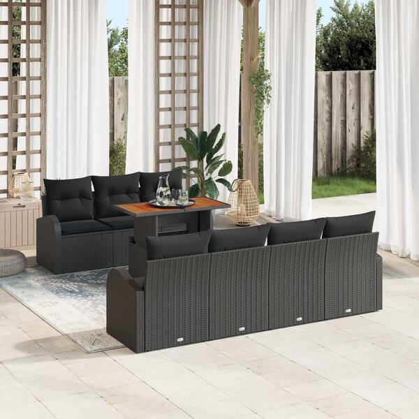 vidaXL Garden Sofa Set with Cushion 8 pcs Black