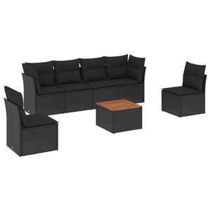 vidaXL 7 Piece Garden Sofa Set with Cushions Black Poly Rattan