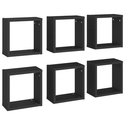 vidaXL Wall Cube Shelves 6 pcs Black 30x15x30 cm