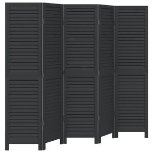 vidaXL Room Divider 5 Panels Black Solid Wood Paulownia