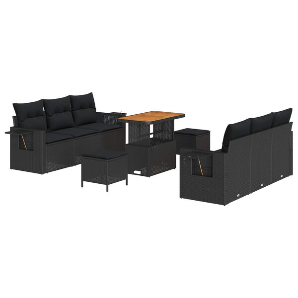 vidaXL Garden Sofa Set with Cushion 9 pcs Black Poly Rattan