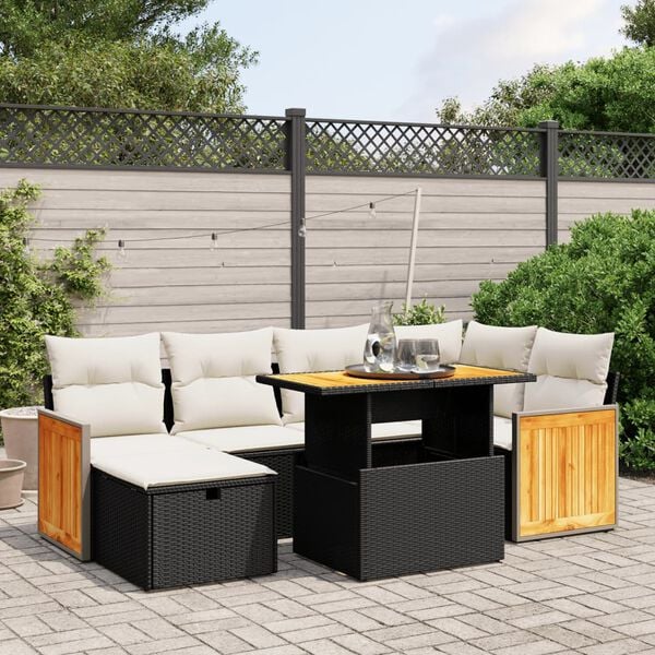 vidaXL 7 Piece Garden Sofa Set with Cushions Black Poly Rattan
