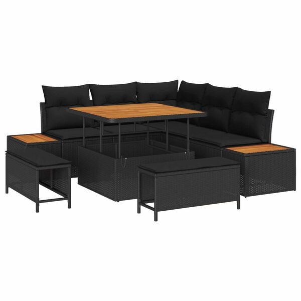 vidaXL Garden Sofa Set with Cushion 8 pcs Black Poly rattan