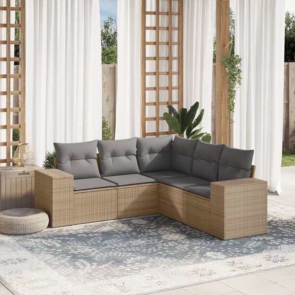 vidaXL 5 Piece Garden Sofa Set with Cushions Beige Poly Rattan