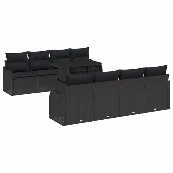 vidaXL Garden Sofa Set with Cushion Manual 9 pcs Black Poly rattan
