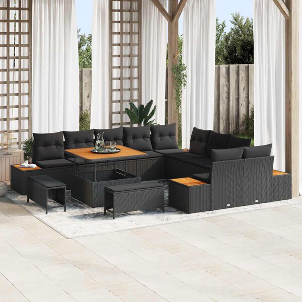 vidaXL Garden Sofa Set 13 pcs Black Poly Rattan