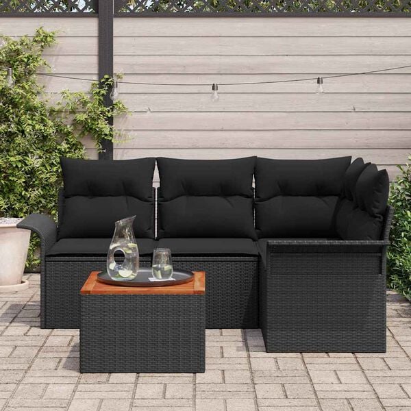 vidaXL Garden Sofa Set with Storage 5 pcs Black Poly Rattan