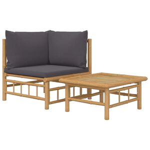 vidaXL 2 Piece Garden Lounge Set with Dark Grey Cushions Bamboo