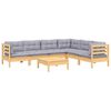 vidaXL 7 Piece Garden Lounge Set with Grey Cushions Solid Pinewood