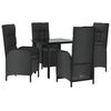 vidaXL 5 Piece Garden Dining Set with Cushions Black Poly Rattan