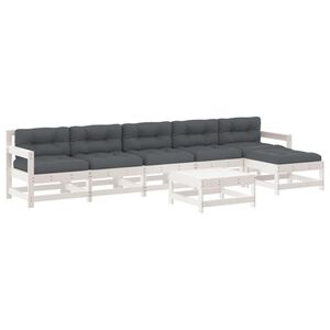 vidaXL 7 Piece Garden Lounge Set with Cushions White Solid Wood