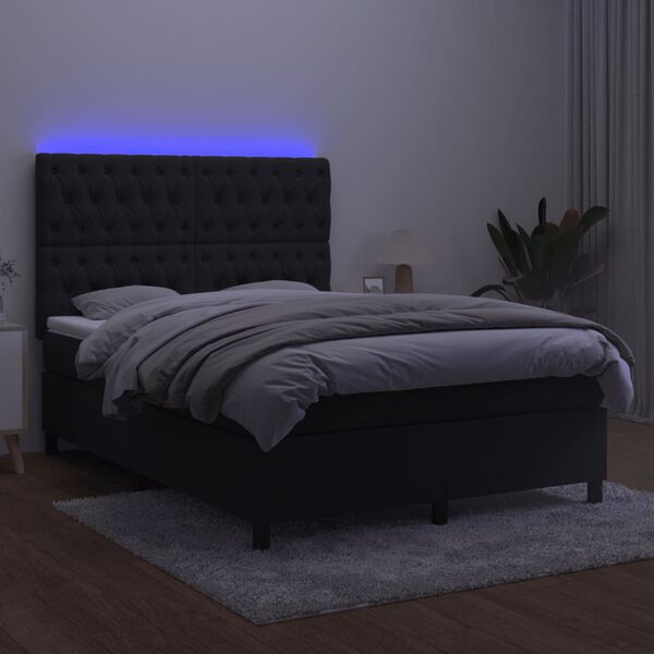 vidaXL Box Spring Bed with Mattress&LED Black 137x187 cm Double Size Velvet