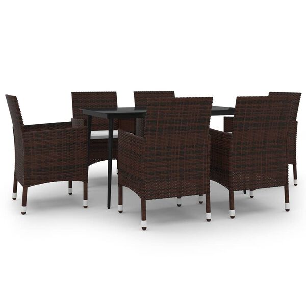 vidaXL 7 Piece Garden Dining Set with Cushions Poly Rattan and Glass