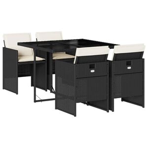 vidaXL 5 Piece Garden Dining Set with Cushions Black Poly Rattan