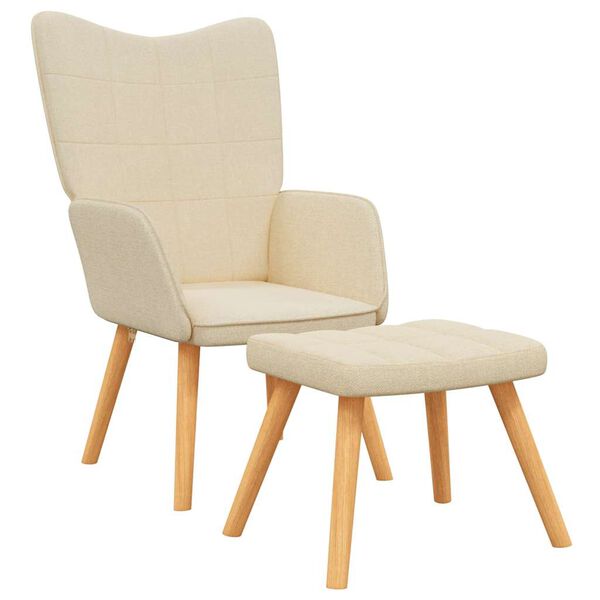 vidaXL Relaxing Chair with a Stool Cream Fabric