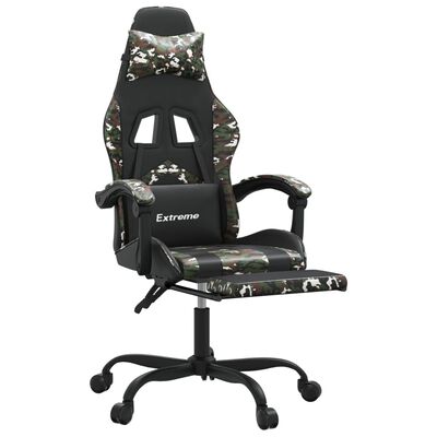 vidaXL Swivel Gaming Chair with Footrest Black&Camouflage Faux Leather