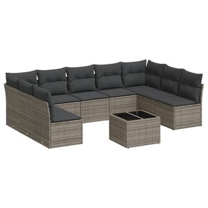 vidaXL 10 Piece Garden Sofa Set with Cushions Grey Poly Rattan