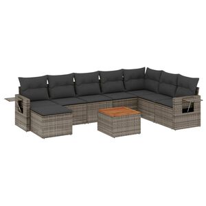 vidaXL 9 Piece Garden Sofa Set with Cushions Grey Poly Rattan
