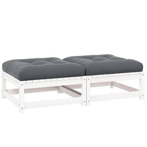 vidaXL Garden Footstools with Cushions 2 pcs White Solid Pinewood