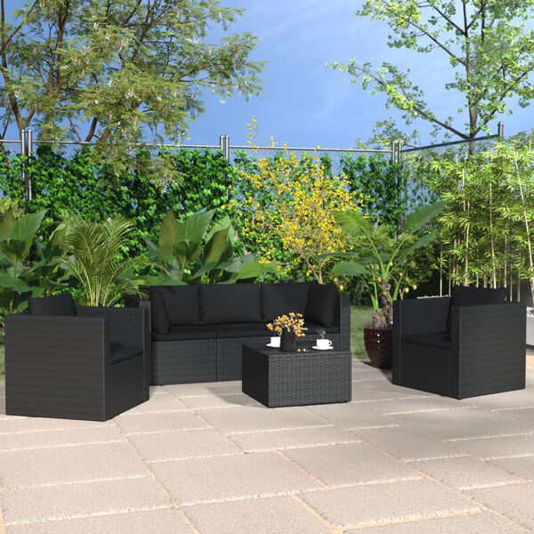 vidaXL 4 Piece Garden Lounge Set with Cushions Poly Rattan Black