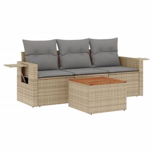 vidaXL 4 Piece Garden Sofa Set with Cushions Beige Poly Rattan