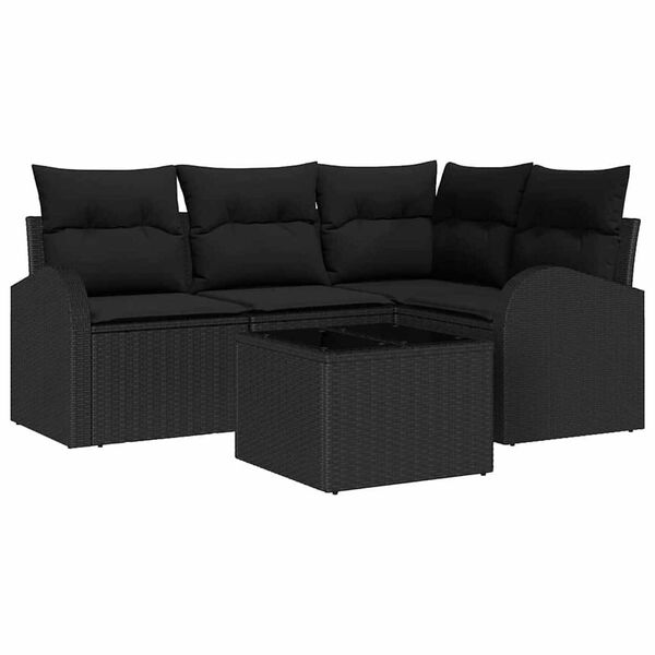 vidaXL Garden Sofa Set with Cushion 5 pcs Black Poly Rattan